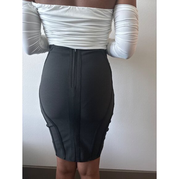 High Waist Skirt Size Medium Black Cutout Lattice Bodycon Stretch Bold Clubwear - Picture 2 of 16